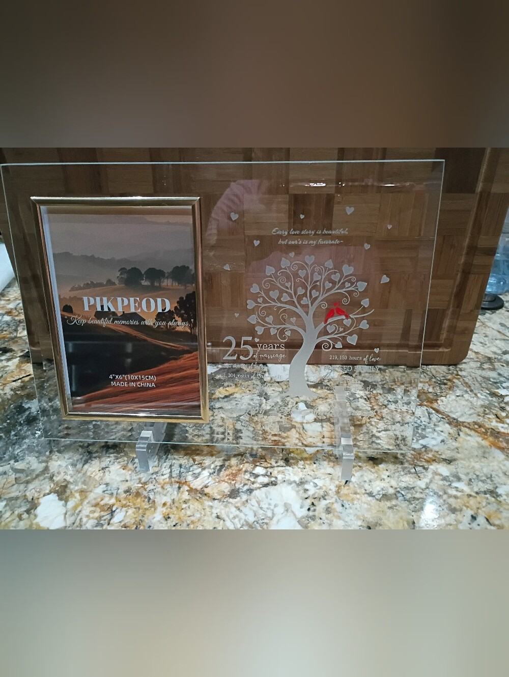 PIKPEOD 25th Anniversary Crystal Glass 4x6 Photo Frame Gift